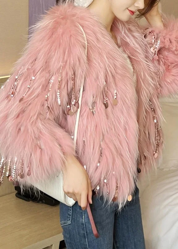 Sequin fringed mink coat