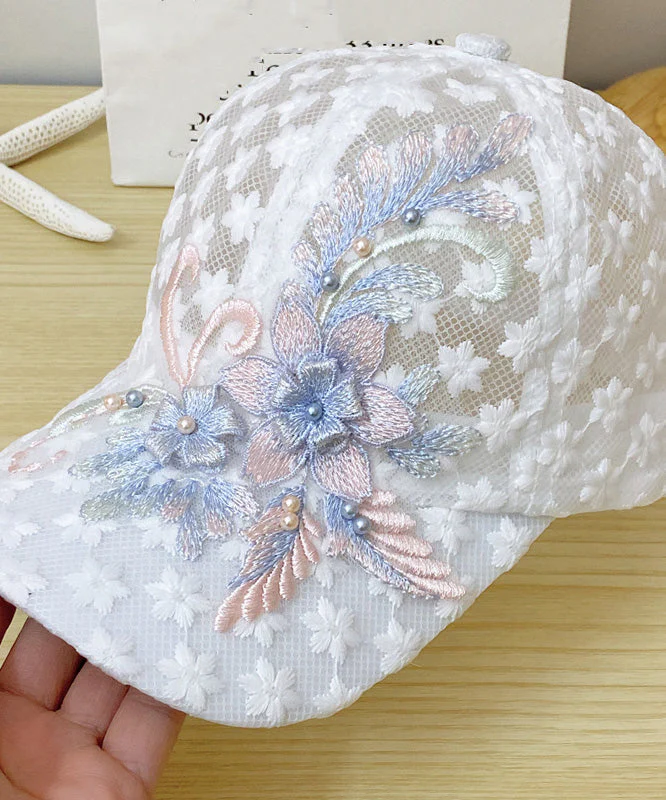 Women's White Lace Patchwork Embroidered Floral Hollow Out Baseball Cap