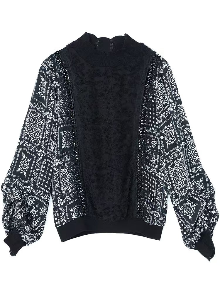 Women's Loose Patchwork Long Sleeve Top