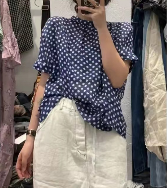 Women's Blue Dot Short Sleeve Shirt
