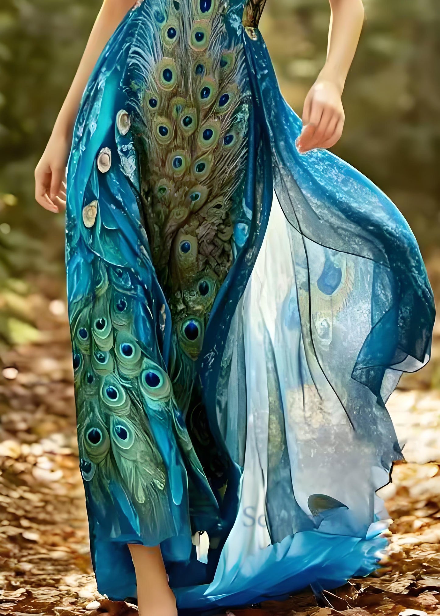 Women's Sexy Peacock Blue Print Halter Dresses