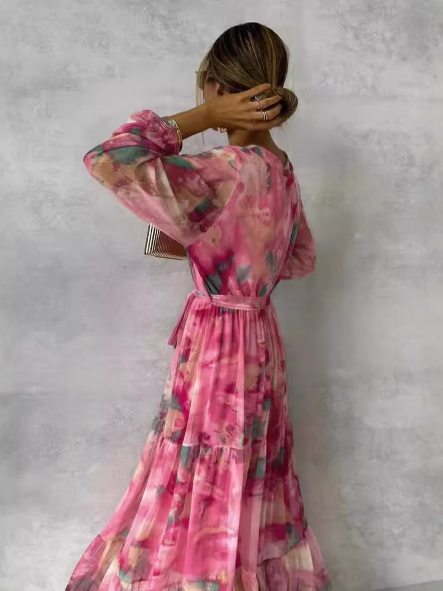 French Pink Long Sleeve Maxi Dress