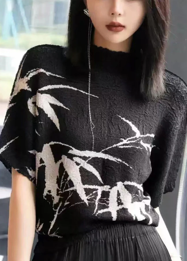 Chinese-style printed crinkled cotton T-shirt for summer