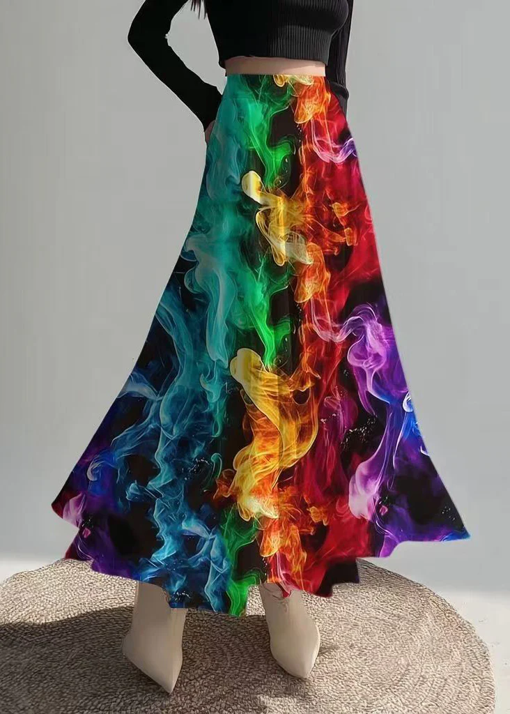 Flame-printed chiffon skirt