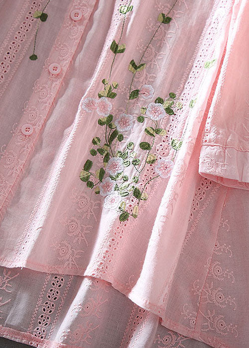Women's Pink Embroidered Cotton Top