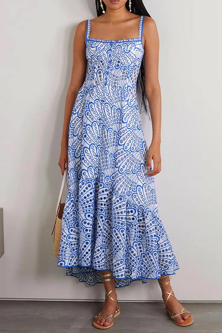 Italian Women's Elegant Solid Color Hollow Splicing Halter Dress Spring Summer