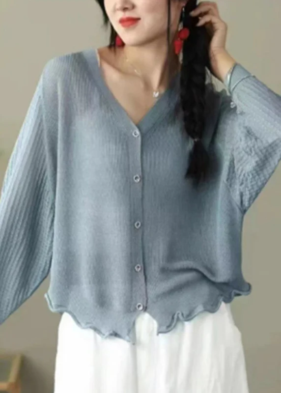 Loose V-Neck Button Cardigan Long Sleeve Shirt Top