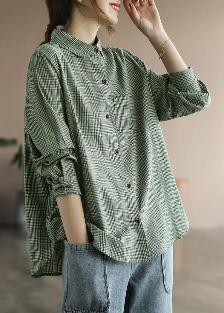 Loose Buttoned Cotton Shirt Top Long Sleeve