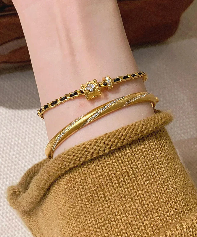 Women's Black Sterling Silver Gold-Plated Zirconia Bracelet