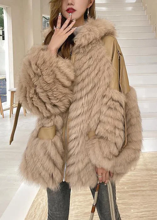Hooded Pocket Patchwork Leather and Fur Coat