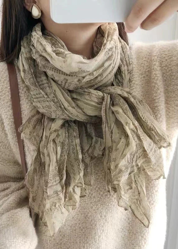 Boho Print Crinkled Linen Scarf