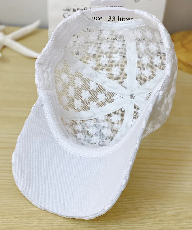 Women's White Lace Patchwork Embroidered Floral Hollow Out Baseball Cap