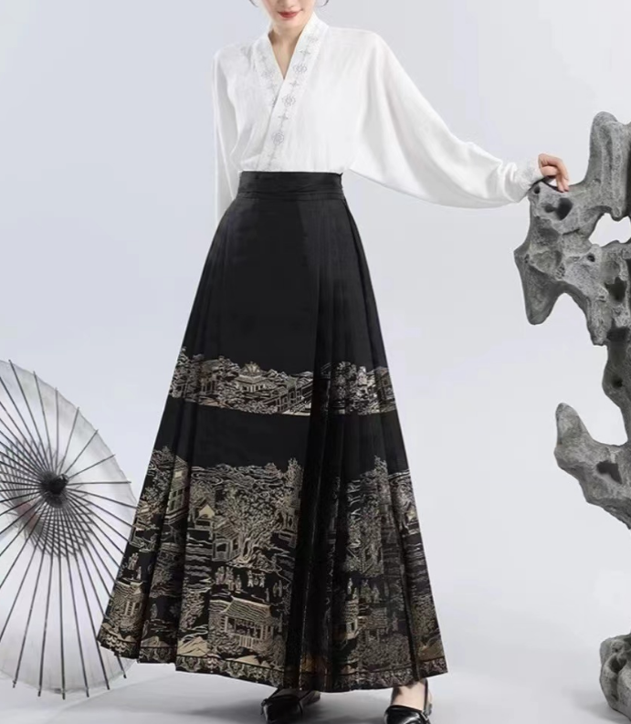 Women's Vintage Pleated Printed Strappy Skirt
