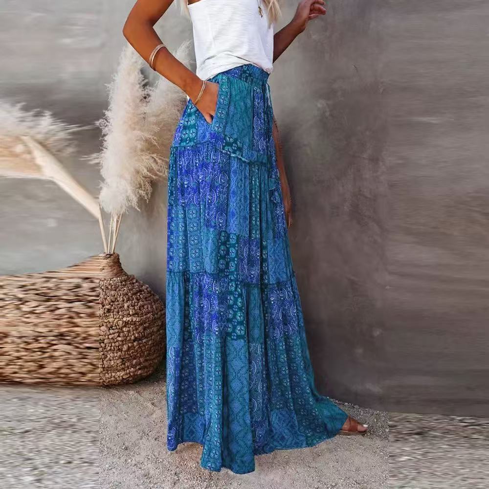 Women's Plus Size Orange Plaid Boho Skirt