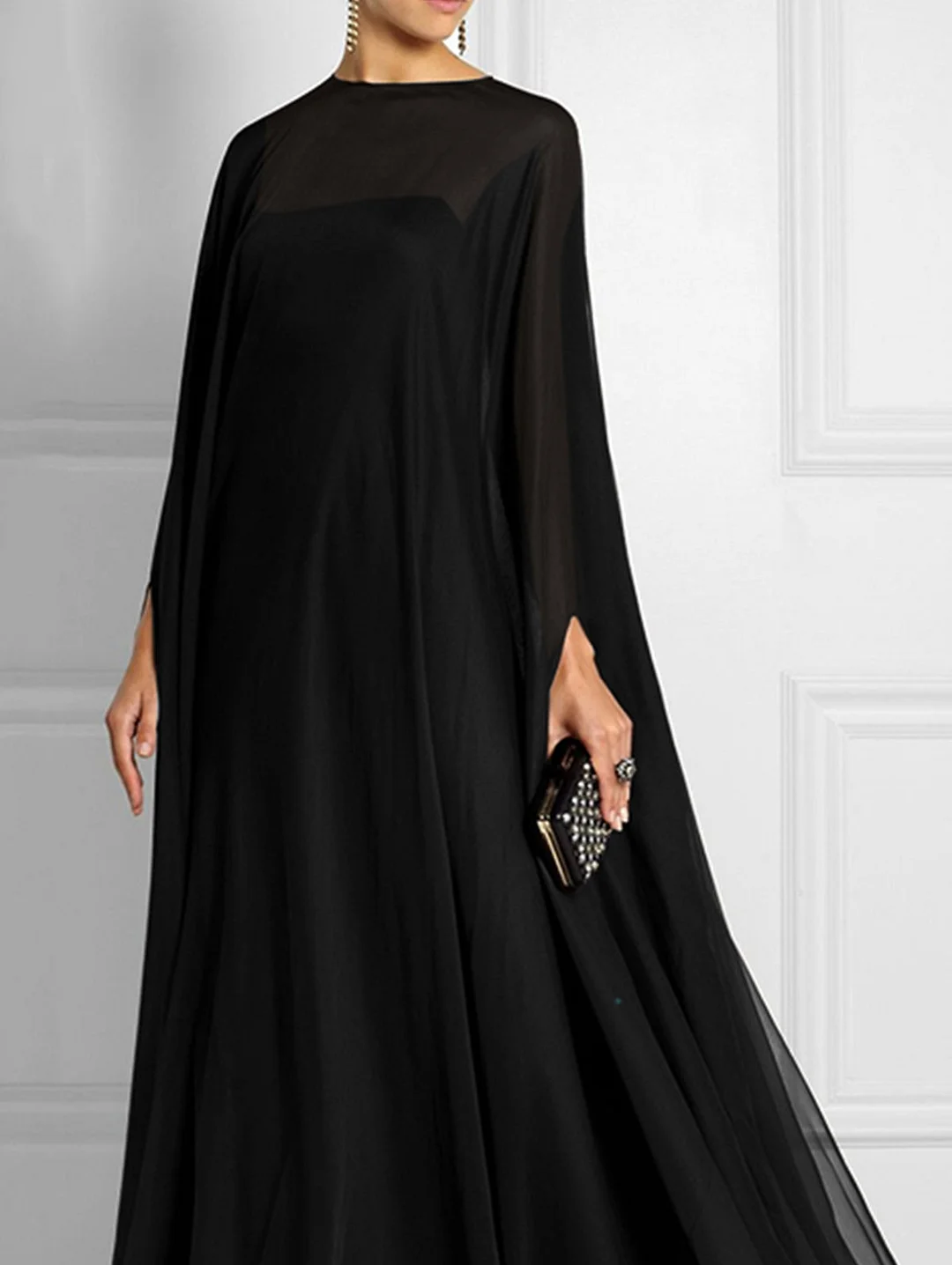 Women's Batwing Sleeve Floor Length Flutter Dress Spring