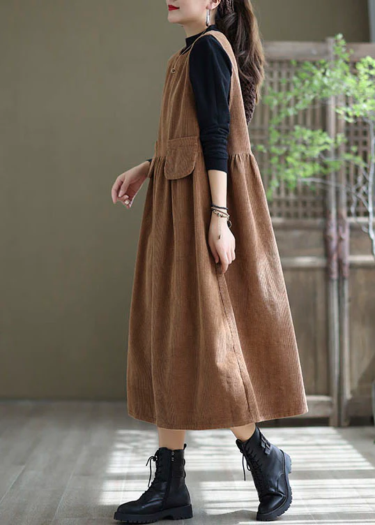 Womens Loose Round Neck Corduroy No Dresses