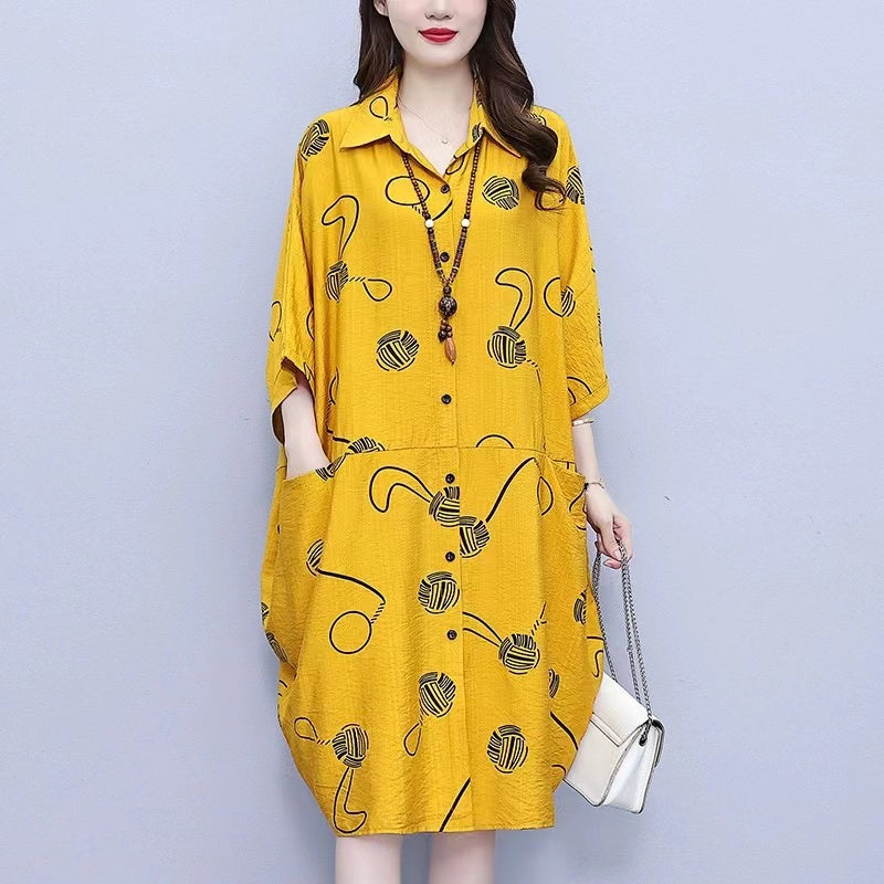 Women's Polka Dot Print Short Sleeve Shirt Dresses