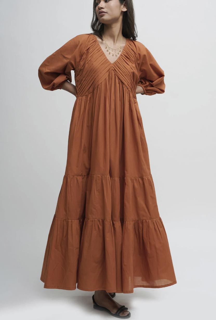 Beach Organic Cotton Pleated Maxi Dress, Green Layered Dress, Boho Corset Tunic with Pockets, Comfortable Loose Fit, Plus Size