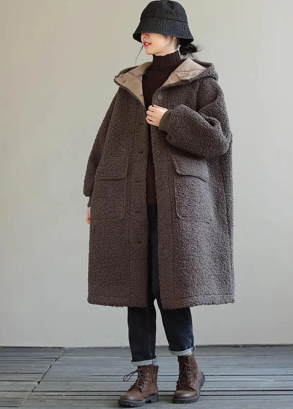 Women's Plus Size Hooded Button Winter Coat