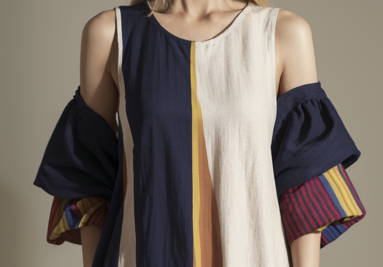 Loose Striped Round Neck Cotton Short Sleeve Dress
