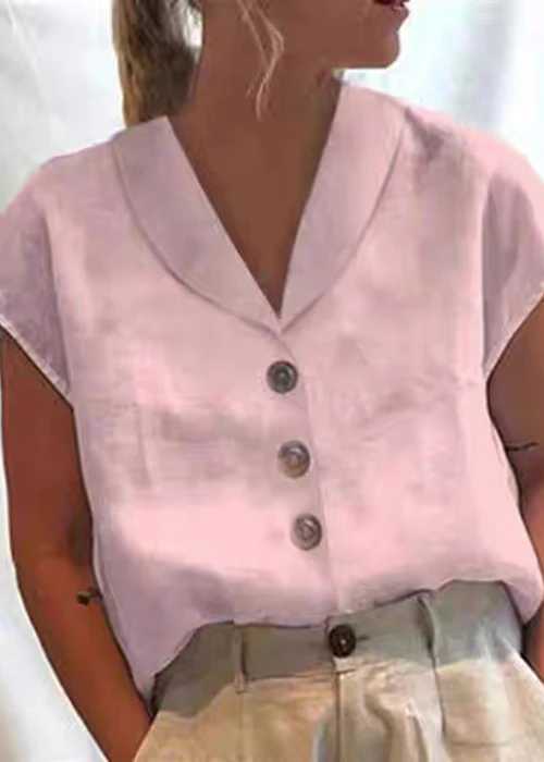 Short Sleeve White Peter Pan Collar Button Down Cotton Shirt