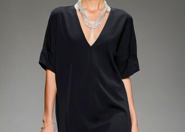 Fashion Italian Black V Neck See Through Long Dress Summer Spring