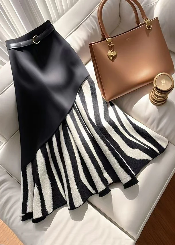 Women's Black Zebra High Waist Patchwork Skirt