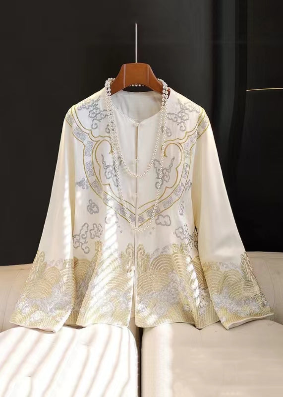 Chinese round neck embroidered wrought top