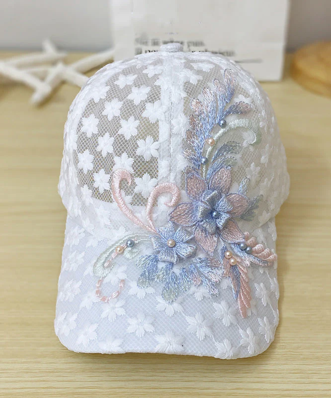 Women's White Lace Patchwork Embroidered Floral Hollow Out Baseball Cap