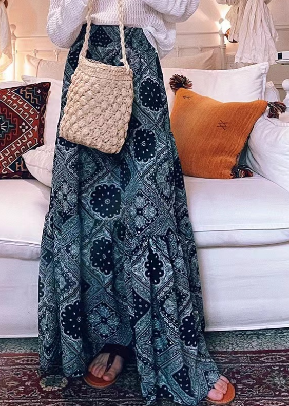 Vintage High Waisted Printed Swing Skirt