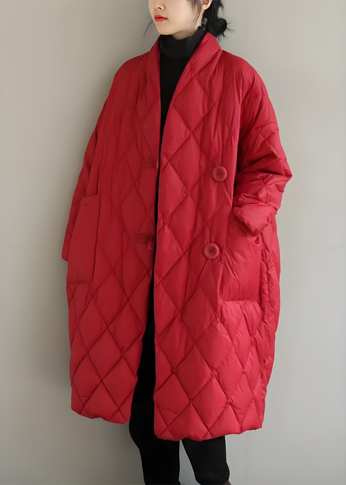 Casual Women's Red Standing Collar Solid Color Large Pocket Padded Down Jacket