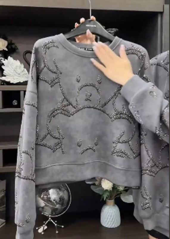 Women's Large Size Round Neck Sequin Long Sleeve Sweatshirt