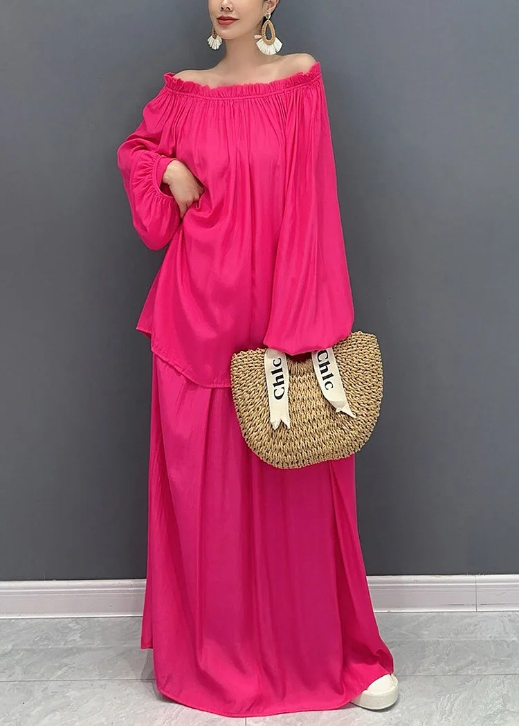 Women's French Black Slant Neck Ruffle Two Piece Set Lantern Sleeve Spring Summer