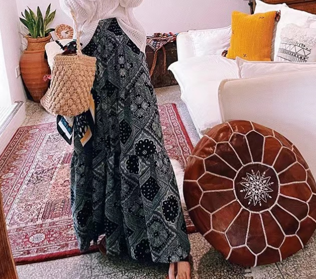 Vintage High Waisted Printed Swing Skirt