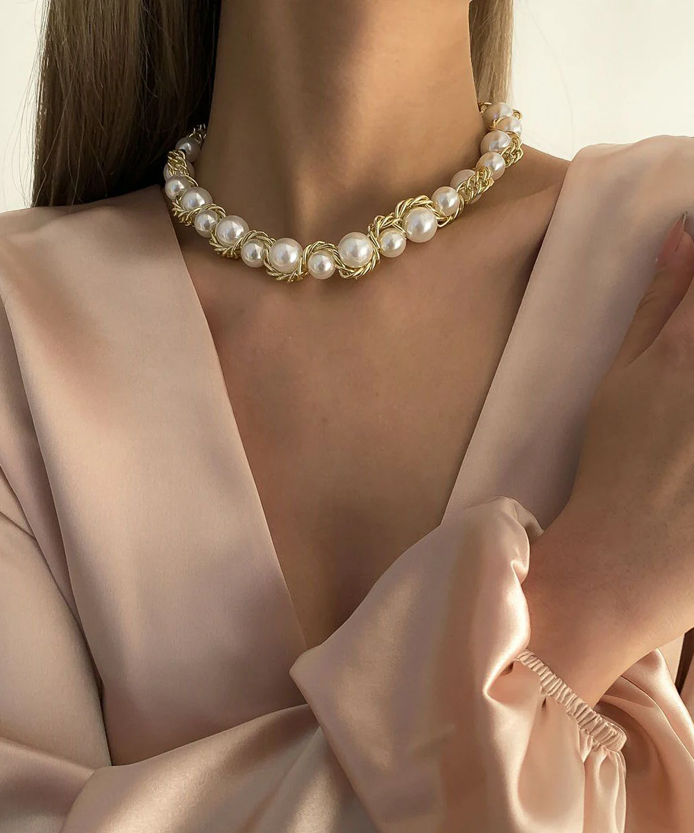 Wind Gold Copper Alloy Pearl Bead Necklace