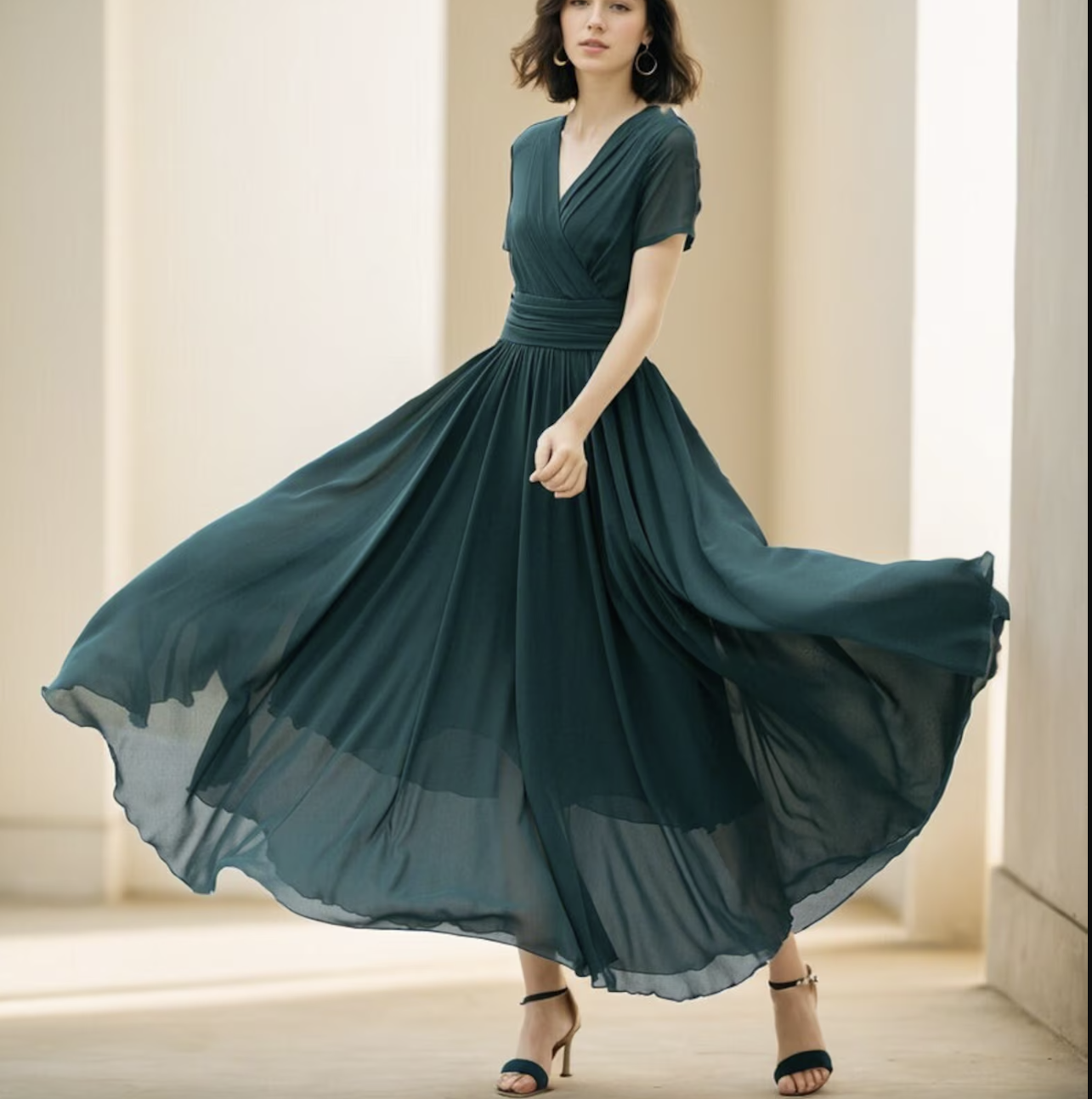 Chiffon Wedding Dresses, Green Long Bridesmaid Dresses, Short Sleeve Chiffon Dresses,, Prom Party Dresses
