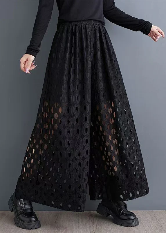 Black Skeleton Wide Leg Pants Trousers