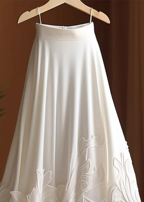 Elegant Applique High Waist Cotton Half Body Skirt
