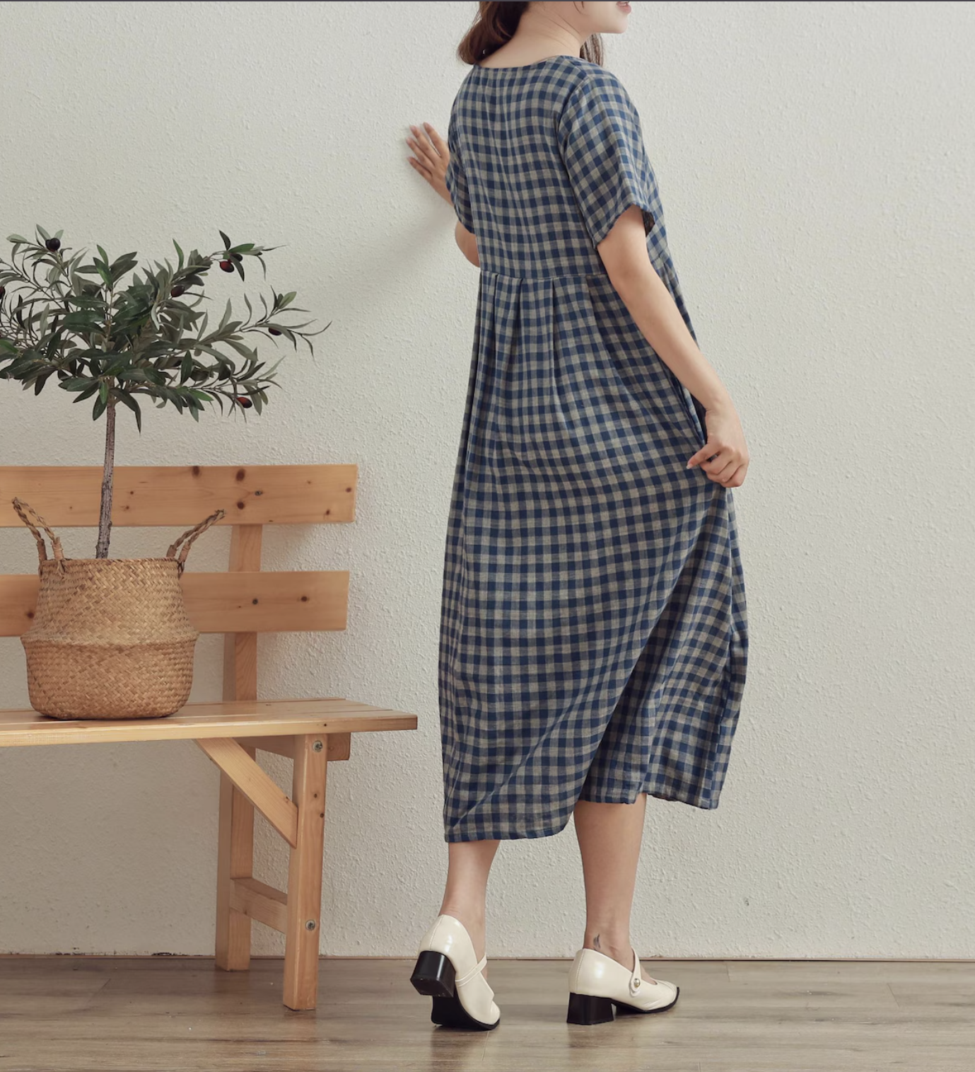 Plaid Plain Fine Fabric Dress Natural Cotton Dress Organic Gauze Soft Loungewear Customized Plus Size Dresses