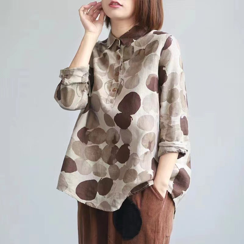 Lapel Button Print Shirt Long Sleeve