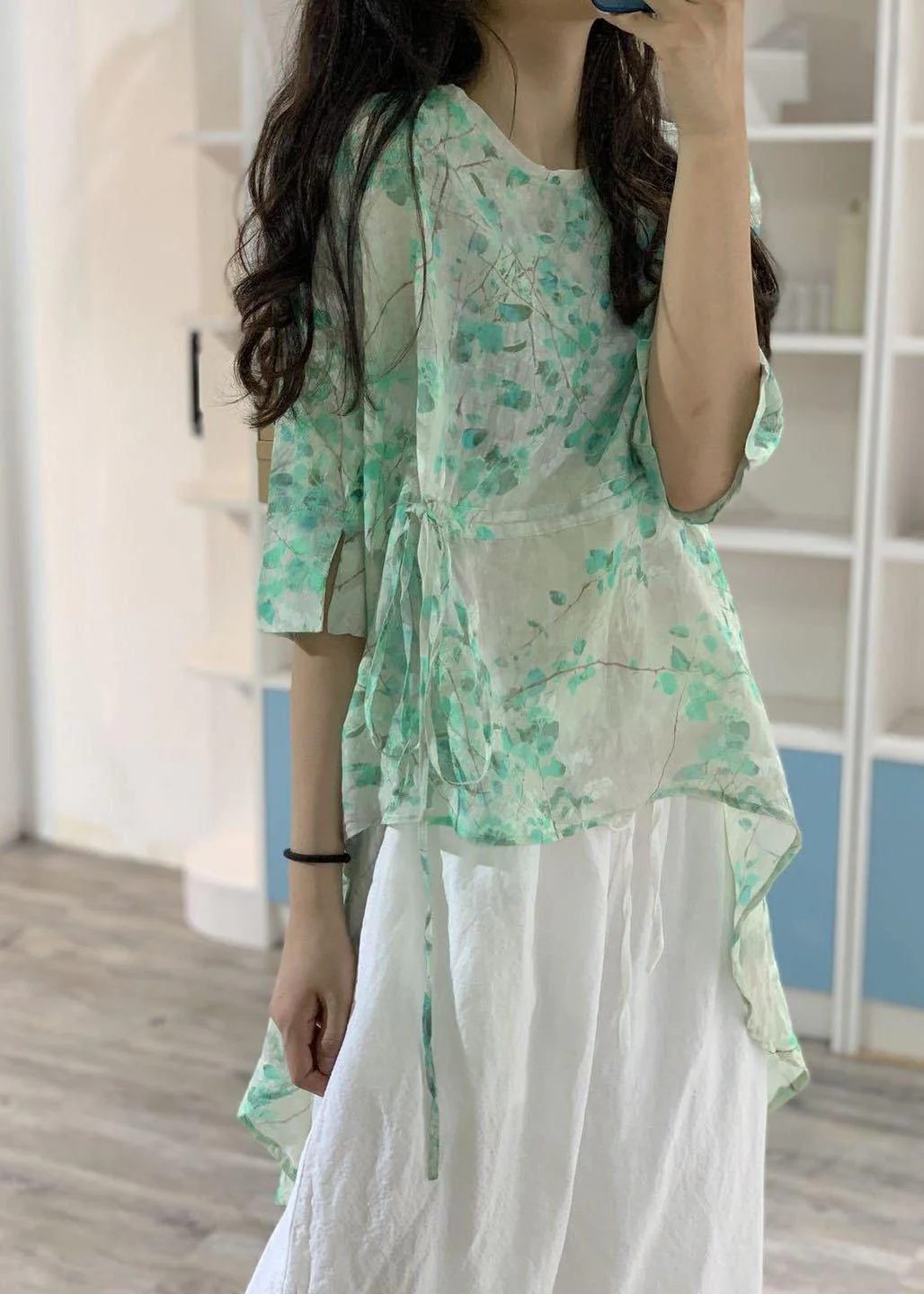 Women's Yellow Linen Long Shirt Low High Design Box Shirt