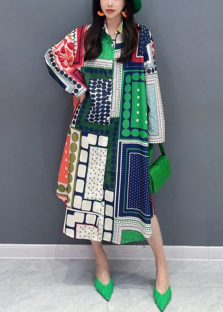 French colorblocked printed cotton shirt dress