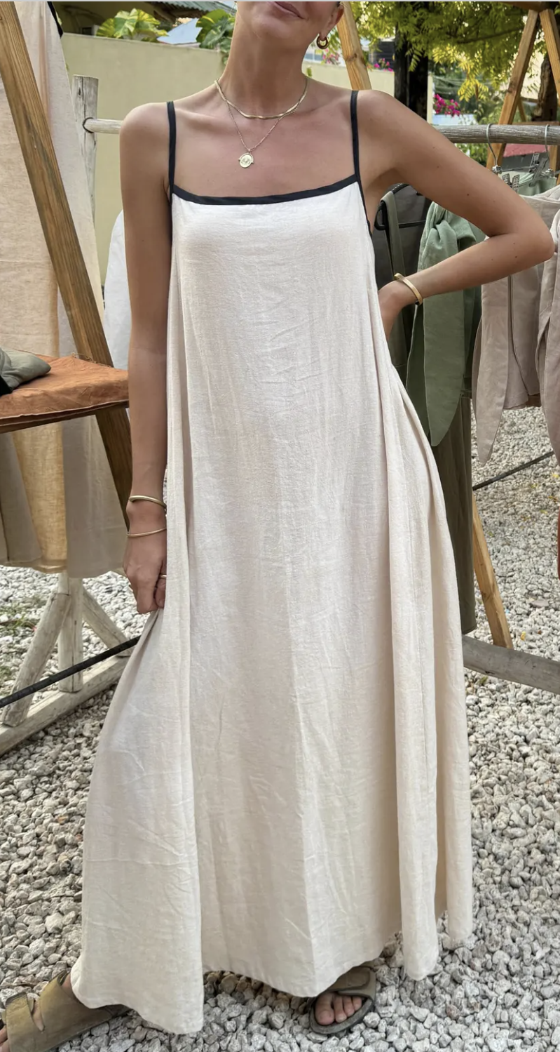 Women's Beach with Bump Trim Long Linen Summer Dresses