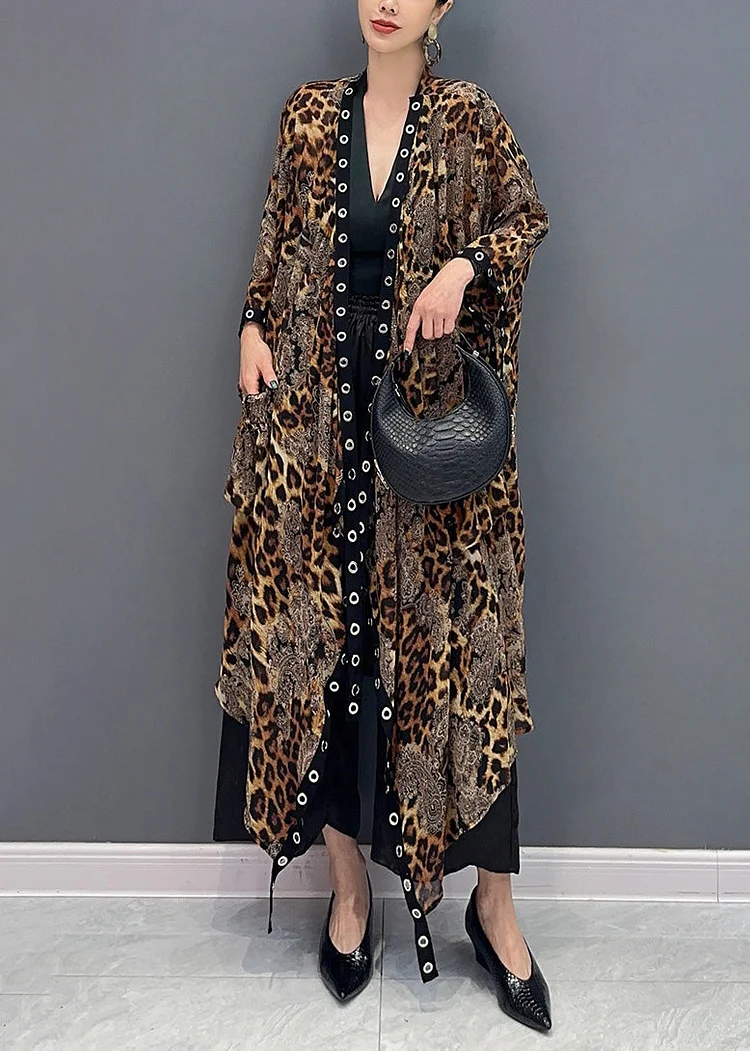 Leopard Print Cardigan Asymmetric Design Long Sleeve