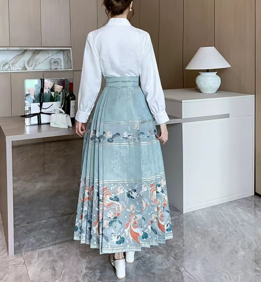 Women's Vintage High Waist Pleated Printed Strappy Skirt