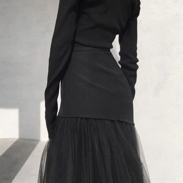 Original Fashion High Waist Mesh Patchwork Half Body Skirt