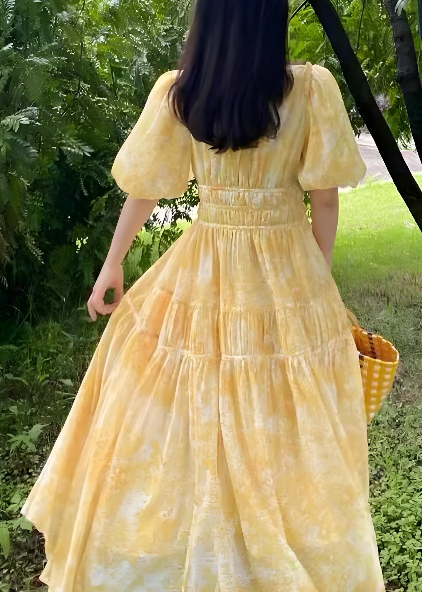Women's Boho Yellow V-Neck Printed Long Dresses