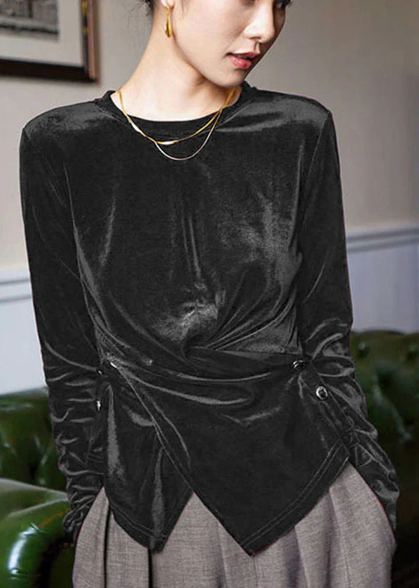 Casual Velvet Shirt Asymmetric Buttoned Long Sleeve