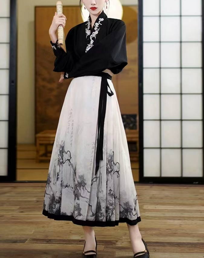 Elegant Printed Ink Pleated Strappy Skirt