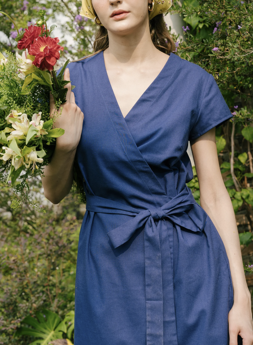 Linen Wrap Dress, Short Sleeve Linen Dress, V-Neck Linen Dress, Short Dress, Canvas Beach Dresses